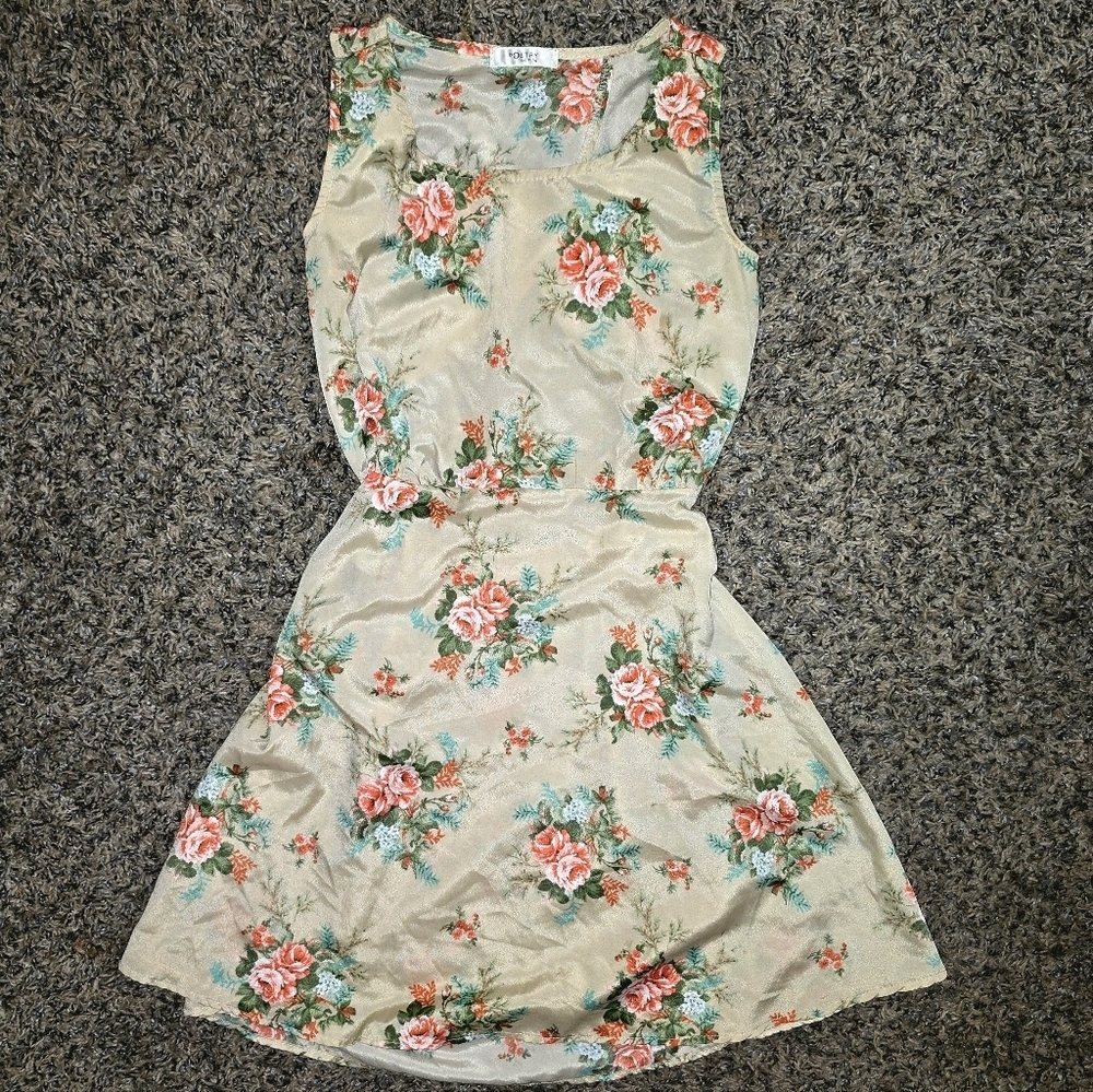 Poetry Beige Floral Cutout Back Fit & Flare Dress Size S 2010's